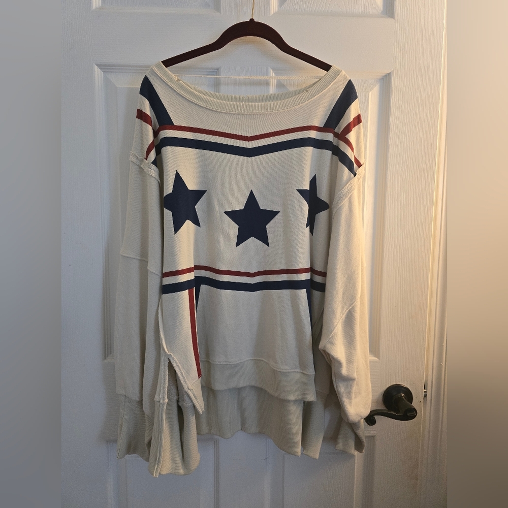 NWOT Free People Graphic Camden Pullover Stars & Stripes - Picture 4 of 8